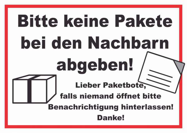 Keine Pakete – Benachrichtigung Schild