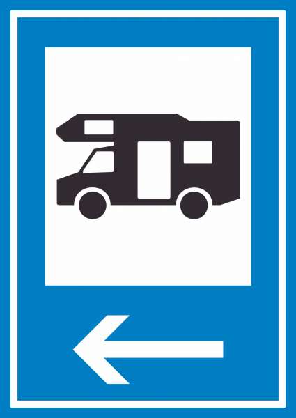 Campingplatz Wohnmobil Schild mit Pfeil links