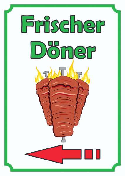 Frischer Döner Schild Hochkant mit Pfeil links