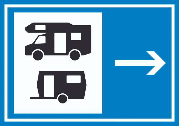 Wohnmobil- und Wohnwagenplatz rechts Symbol Schild