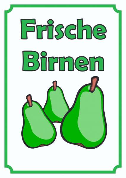 Frische Birnen Schild Hochkant