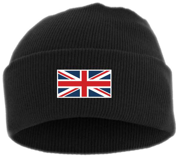 UK Union Jack Strickmütze Umschlagmütze - Bestickt - Mütze mit breitem Umschlag
