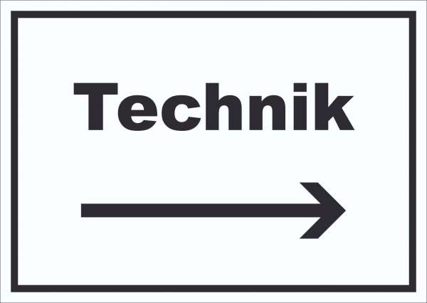 Technik Schild mit Text und Richtungspfeil rechts Hauswirtschaftsraum waagerecht