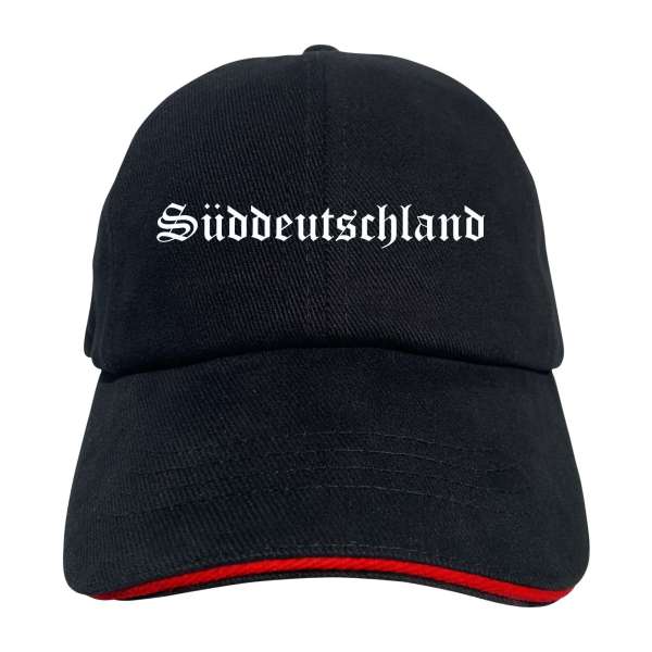 Süddeutschland Cappy - Altdeutsch bedruckt - Schirmmütze - Schwarz-Rotes Cap