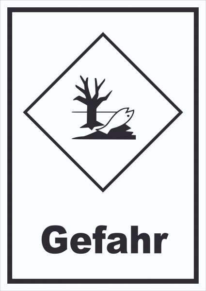 Schild Kenn­zeichen Umwelt­gefähr­dend Gefahr Fisch Wasser Baum hochkant