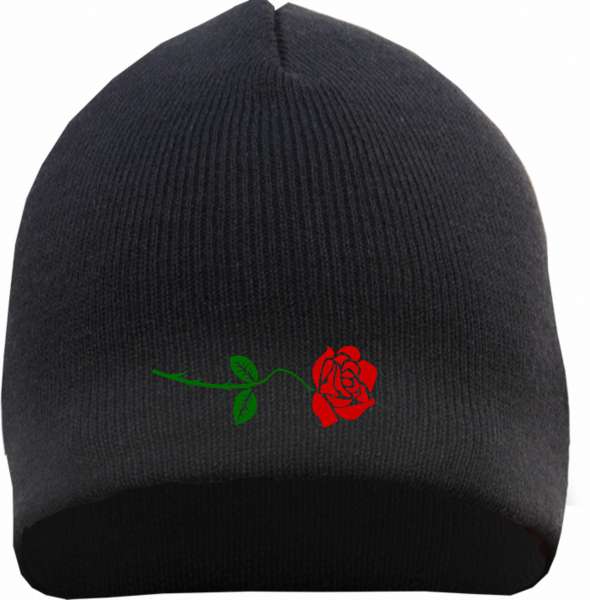 Rose Beanie Mütze - Bestickt - Strickmütze Wintermütze