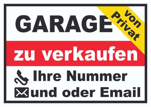 Schild Garage zu verkaufen von Privat waagerecht