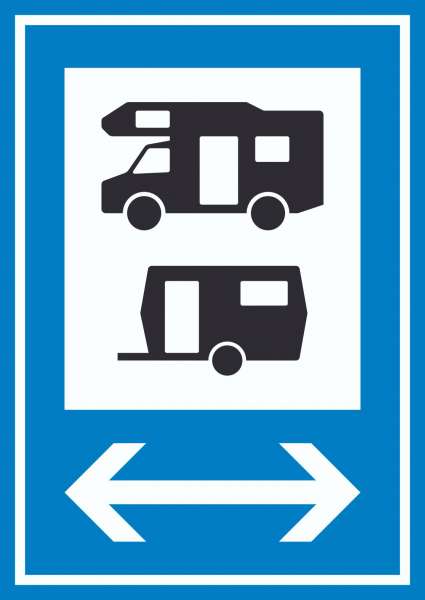 Wohnmobil- und Wohnwagenplatz links rechts Schild