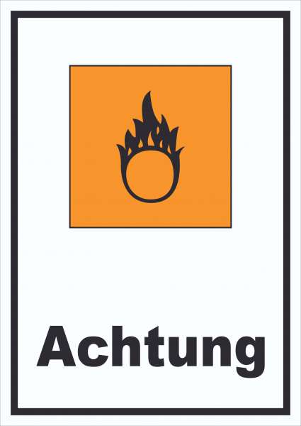 Schild Gefahrensymbol Brandfördernd Achtung Brand hochkant