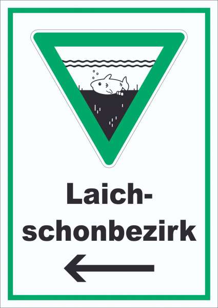 Laichschonbezirk Richtungspfeil links Schild