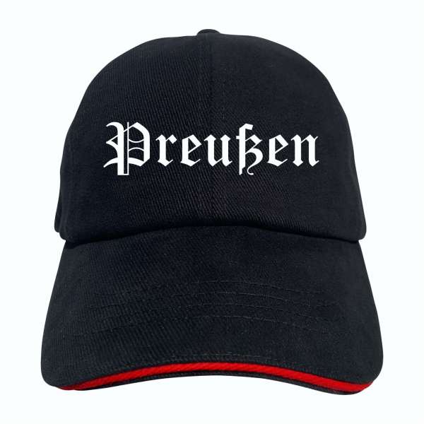 Preußen Cappy - Altdeutsch bedruckt - Schirmmütze - Schwarz-Rotes Cap