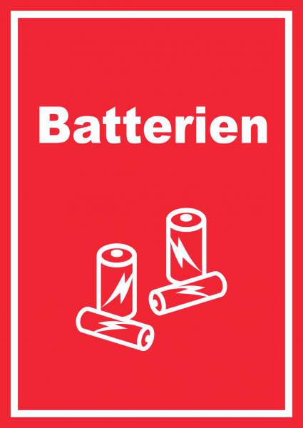 Batterien Mülltrennung Schild Text Symbol AA AAA hochkant