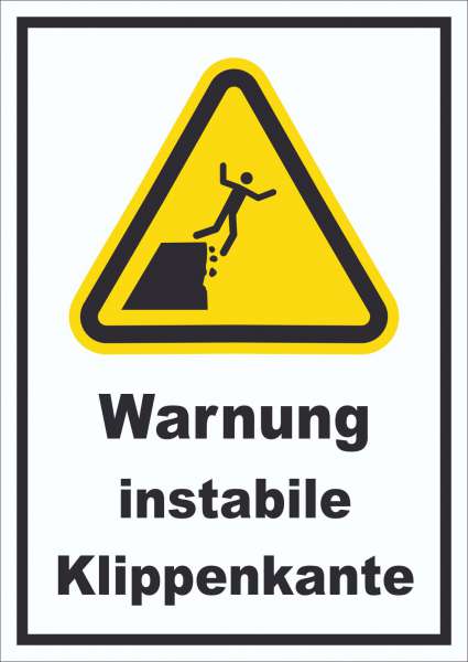 Schild Warnung instabile Klippenkante