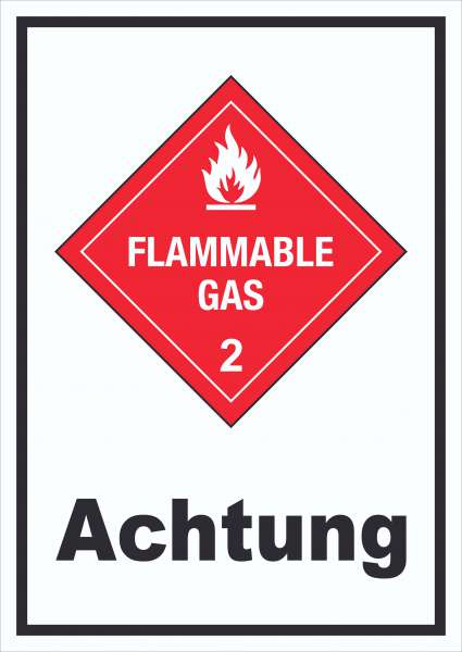 Schild Entzündliche Gase Achtung Flammable Gas Flamme hochkant