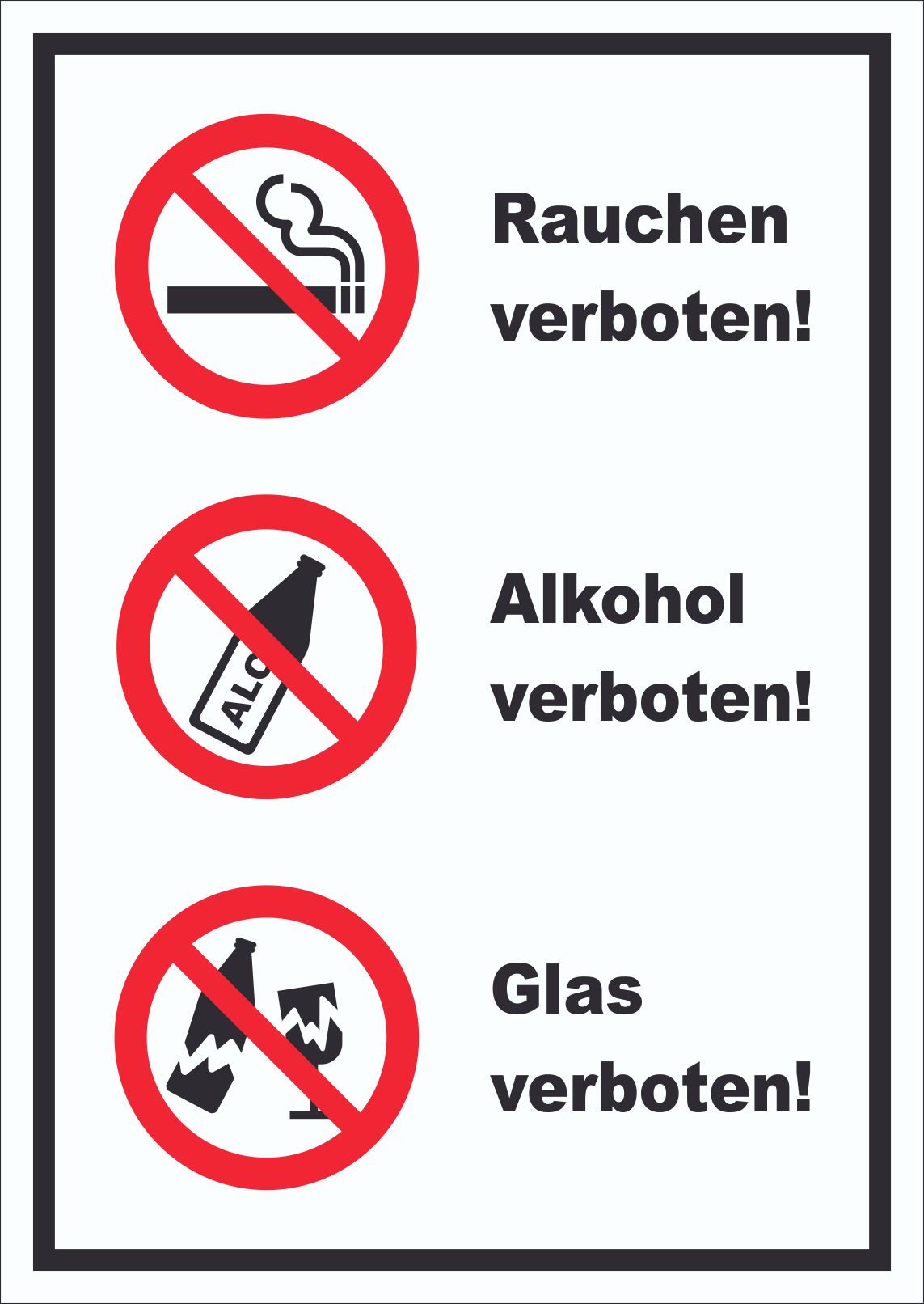 Schild Alkohol Rauchen verboten hochkant 
