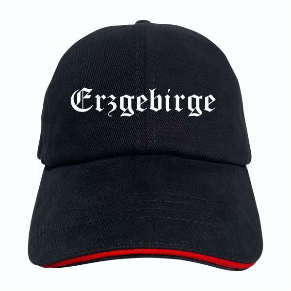 Erzgebirge Cappy - Altdeutsch bedruckt - Schirmmütze - Schwarz-Rotes Cap