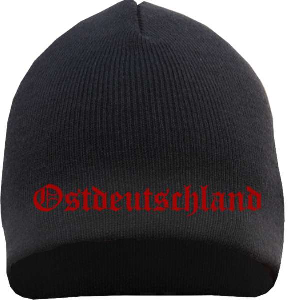 Ostdeutschland Beanie - Stickfarbe Rot - Bestickt Mütze Strickmütze Wintermütze