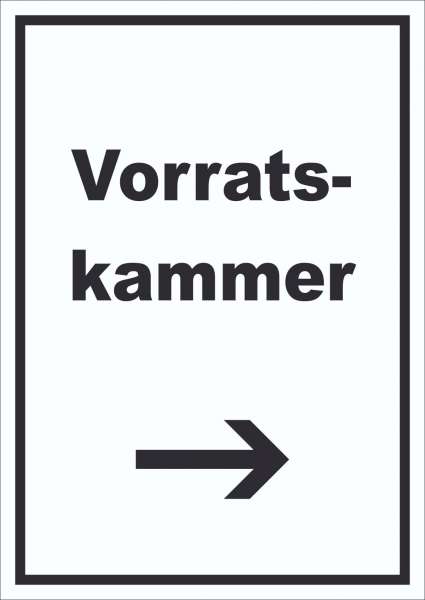 Vorratskammer Schild mit Text und Richtungspfeil rechts Pantry Reserve hochkant