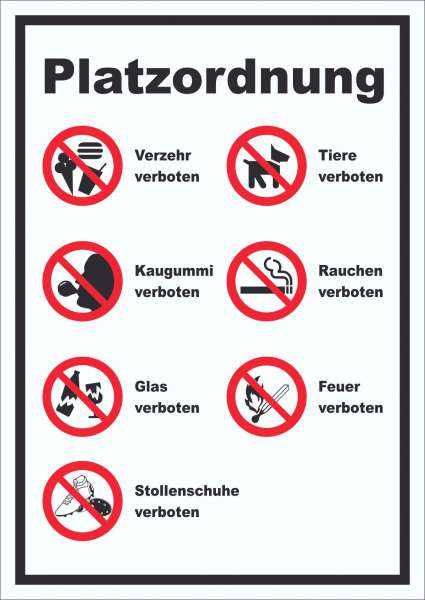 Schild Platzordnung hochkant