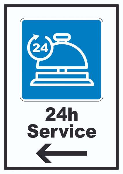 24H Service Schild mit Pfeil links