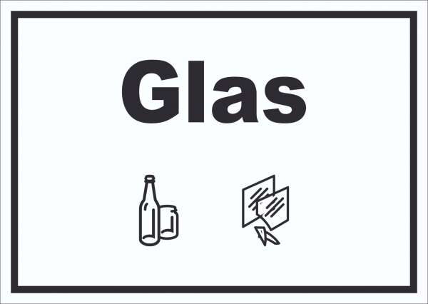 Glas Mülltrennung Schild Text Symbol Scheibe Flasche waagerecht