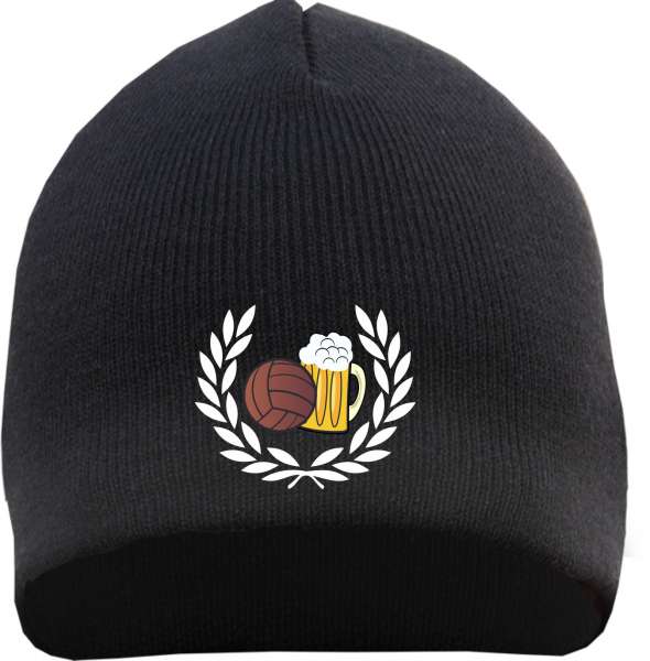 Lorbeerkranz Fussball Bier Beanie Mütze - Bestickt - Strickmütze Wintermütze