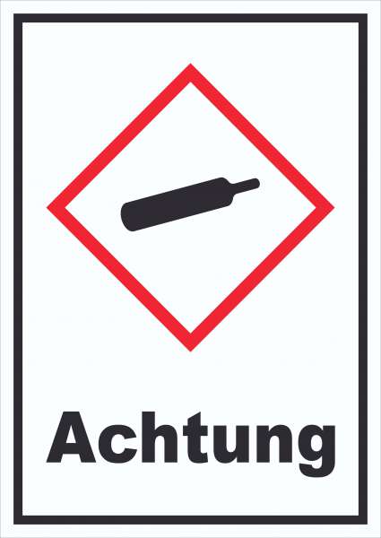 Schild Gasflasche Gas unter Druck Achtung hochkant