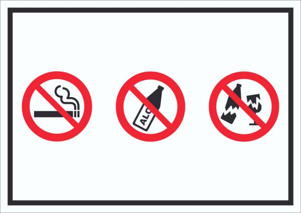 Schild Alkohol Rauchen Glas verboten Symbol