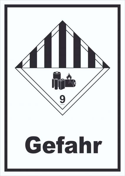 Schild Achtung Lithiumbatterien Gefahr Gefahrgutklasse 9a hochkant