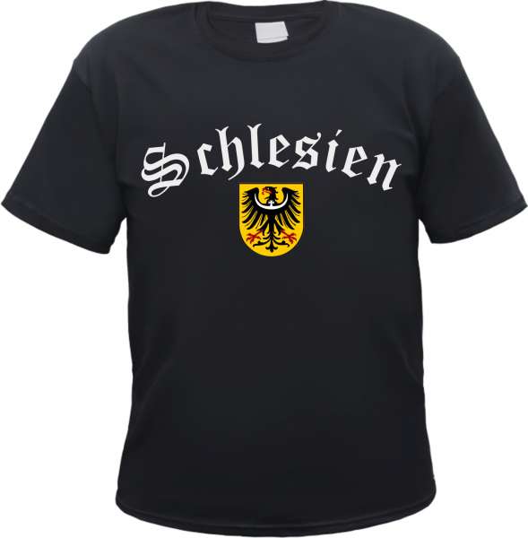 Schlesien Herren T-Shirt - Altdeutsch mit Wappen - Tee Shirt