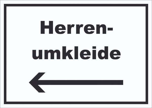 Herrenumkleide Schild mit Text und Richtungspfeil links waagerecht