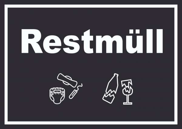 Restmüll Mülltrennung Schild Text Symbol Haushalt waagerecht