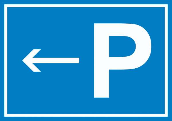 P Parkplatz Schild mit Richtungspfeil links waagerecht