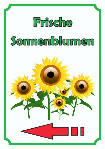 Sonnenblumen Schild Hochkant mit Pfeil links