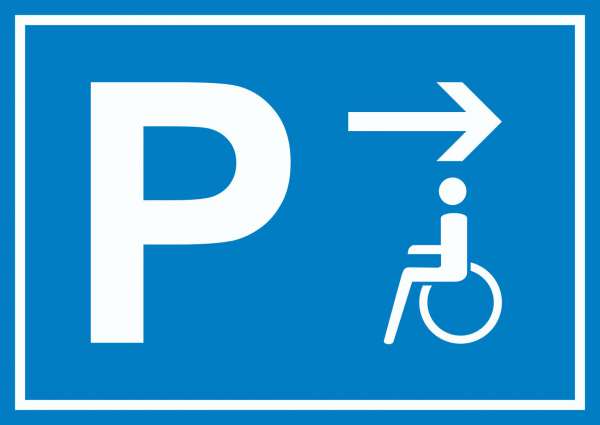 Behinderten Parkplatz Schild mit Richtungspfeil rechts waagerecht