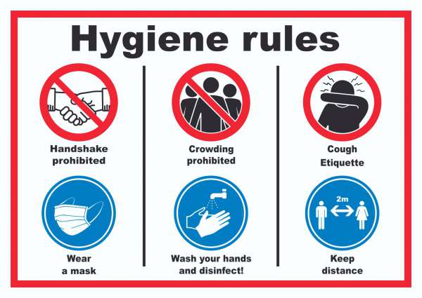 Hygiene rules Symbol und Text Schild