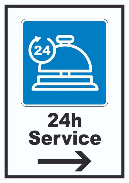 24H Service Schild mit Pfeil rechts