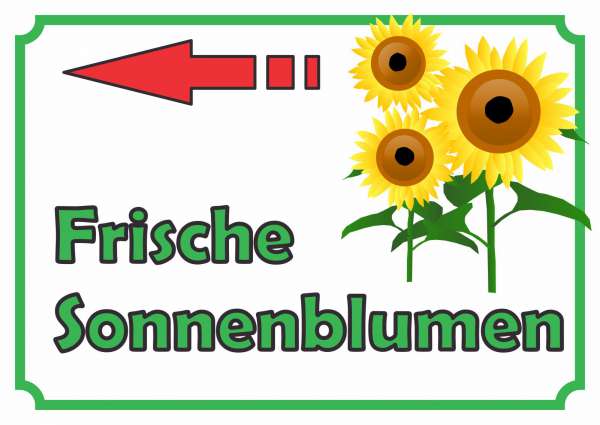 Sonnenblumen Verkaufsschild mit Pfeil links Hofladen Verkaufsförderung