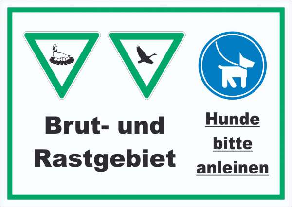 Brut- und Rastgebiet Hund anleinen Schild