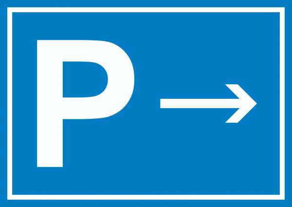 P Parkplatz Schild mit Richtungspfeil rechts waagerecht