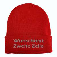 Umschlagmütze mit Wunschtext - Rot - Blockschrift - bestickt - Mütze Strickmütze Umschlagmütze mit Wunschtext - Rot - Blockschrift - bestickt - Mütze Strickmütze