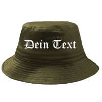 Fischerhut Wunschtext Druck - Oliv - altdeutsch gerade - Bucket Hat Fischerhut Wunschtext Druck - Oliv - altdeutsch gerade - Bucket Hat