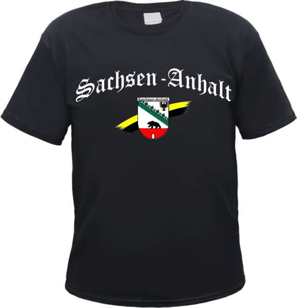 Sachsen-Anhalt Herren T-Shirt - Altdeutsch mit Wappen - Tee Shirt