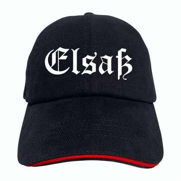 Elsaß Cappy - Altdeutsch bedruckt - Schirmmütze - Schwarz-Rotes Cap