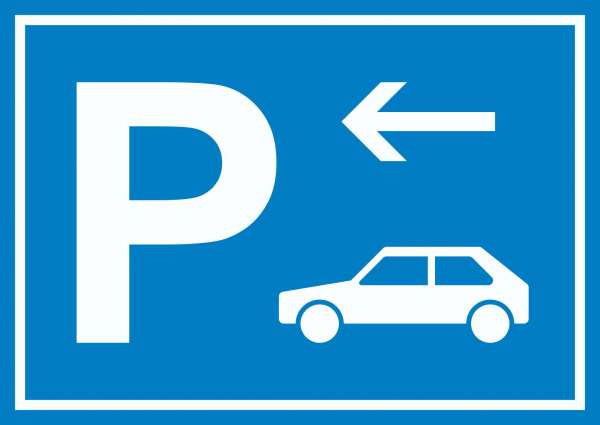 Auto PKW Parkplatz Schild mit Richtungspfeil links waagerecht