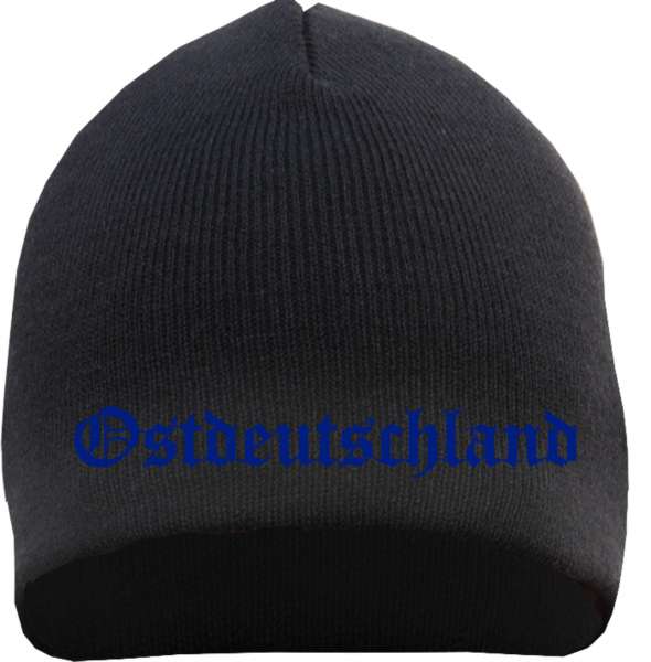 Ostdeutschland Beanie - Stickfarbe Blau - Bestickt Mütze Strickmütze Wintermütze