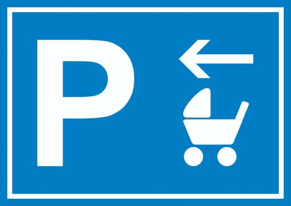 Kinderwagen Parkplatz Schild mit Richtungspfeil links waagerecht