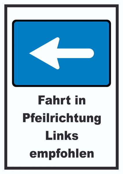 In Pfeilrichtung fahren links Symbol und Text