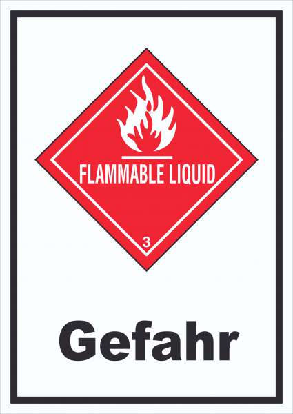 Schild Entzündbare flüssige Stoffe Gefahr Flammable Liquid hochkant