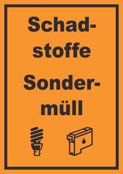 Schadstoffe Sondermüll Mülltrennung Schild Text Symbol Lack Tinte hochkant